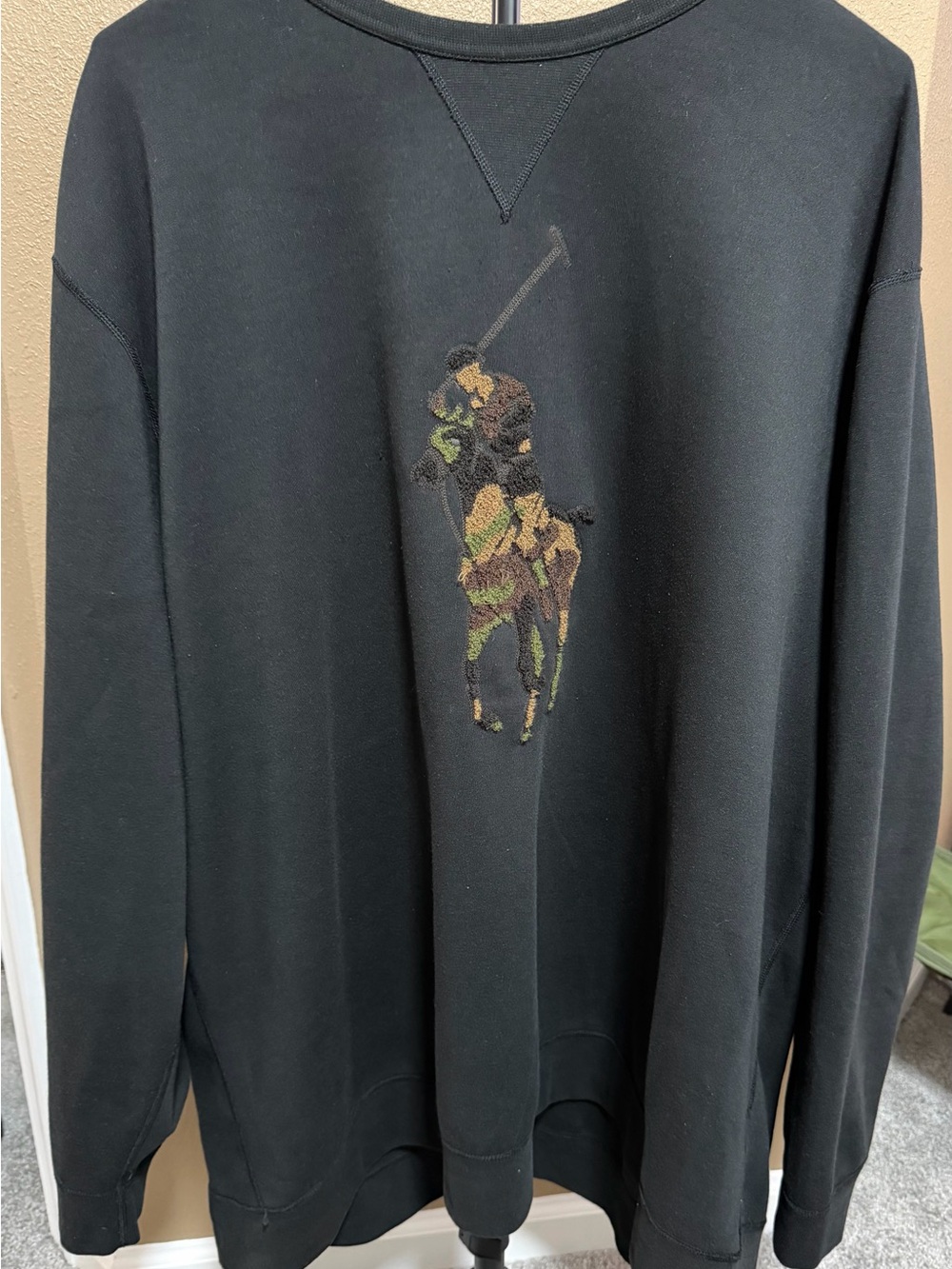 Polo by Ralph Lauren Black Cotton Crewneck Sweater with Embroidered Pony 3XLT